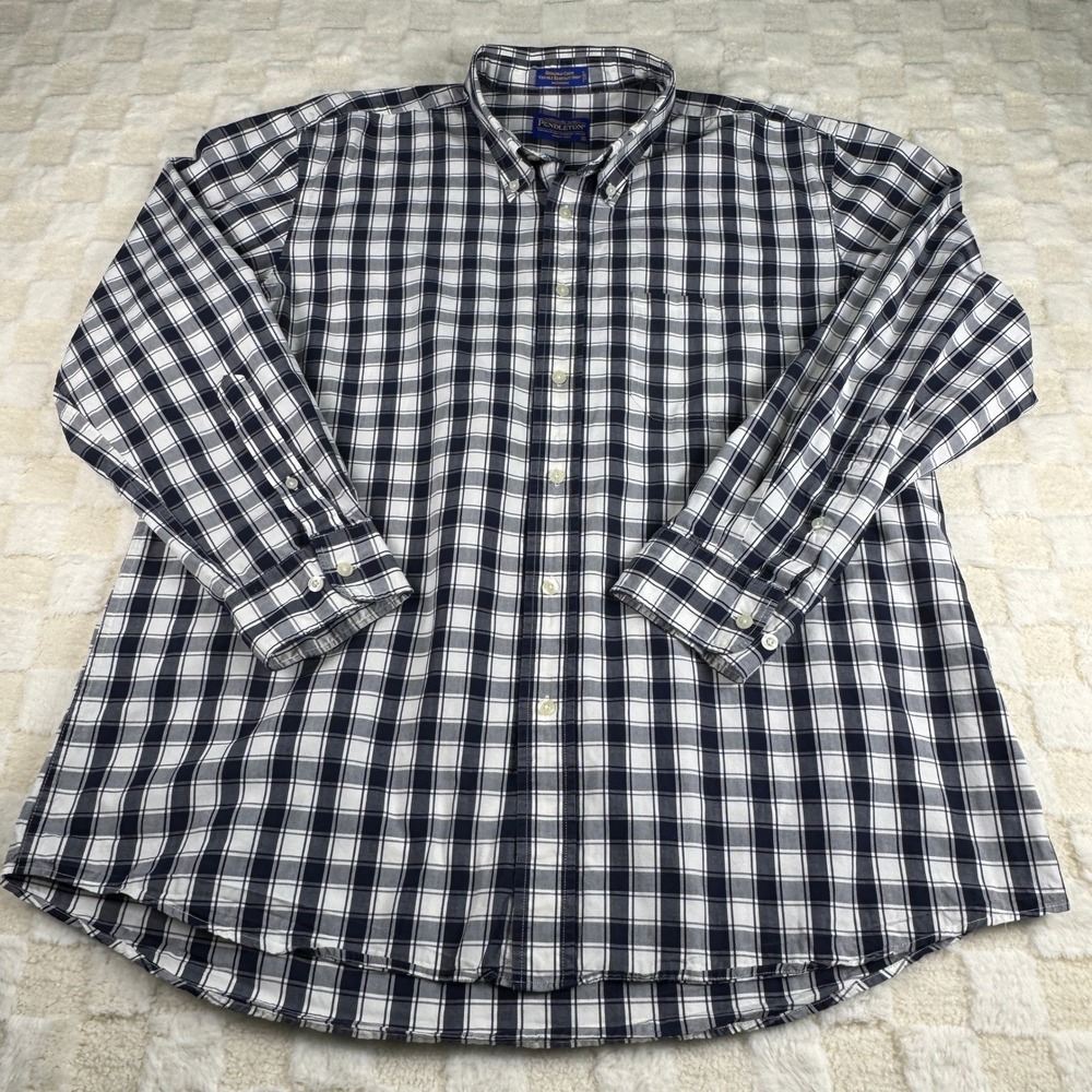 Pendleton XL‎ Broadway Cloth Wrinkle Resistant Blue White Plaid Shirt